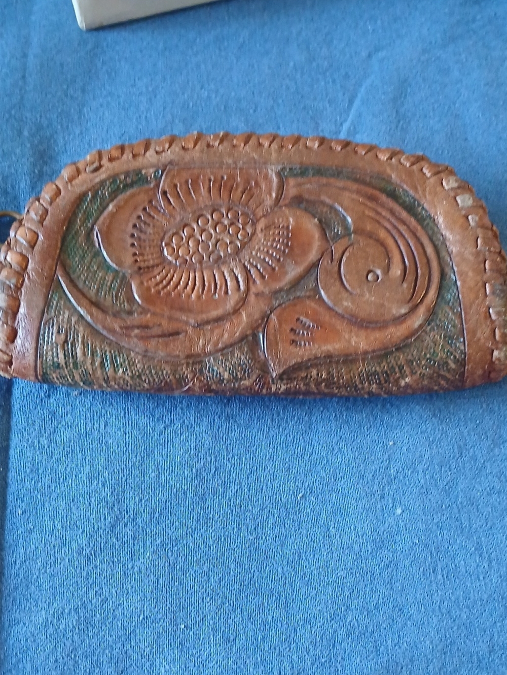 Handtooled Floral Leather Coin Case - Brown